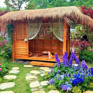 庭院室外茅草木屋民宿别墅网红造景茅草小木屋户外农家乐茅草木屋