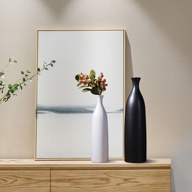 经典黑白色复古单支花瓶干花美式细口简约陶瓷摆件客厅装饰工艺品,家居饰品,花瓶,淘宝优惠券,粉丝福利购,淘宝优惠卷