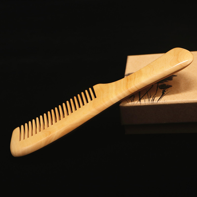天然野生小叶黄杨木梳整料有柄按摩梳防脱发去头屑直发卷发梳非遗