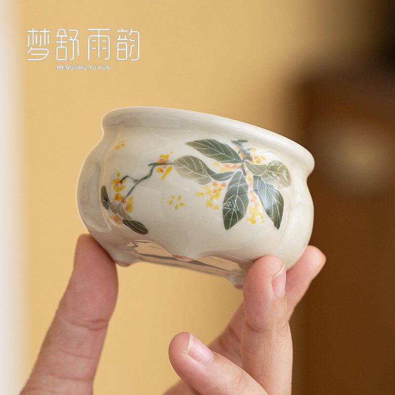 草木灰手绘桂花香炉陶瓷线香插迷你檀香炉家用室内插香器香座香道