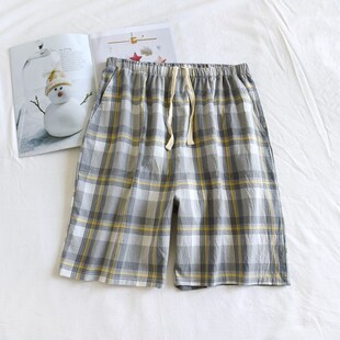 夏季纯棉男士短裤水洗棉家居裤大码加肥全棉格子单层棉布五分裤