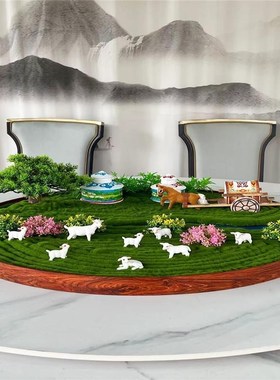 酒店餐桌转盘中间摆件餐厅圆桌仿真花装饰创意草原微景观造景摆台