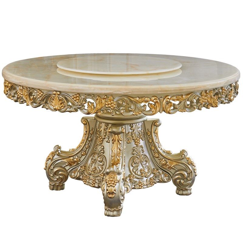 欧式金色圆桌美式别墅餐厅大理石带转盘圆桌实木家用雕花吃饭桌子,住宅家具,大理石餐桌,淘宝优惠券,粉丝福利购,淘宝优惠卷