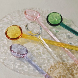 彩色玻璃咖啡勺高硼硅耐热搅拌勺可爱酸奶甜品勺子高颜值家用长柄