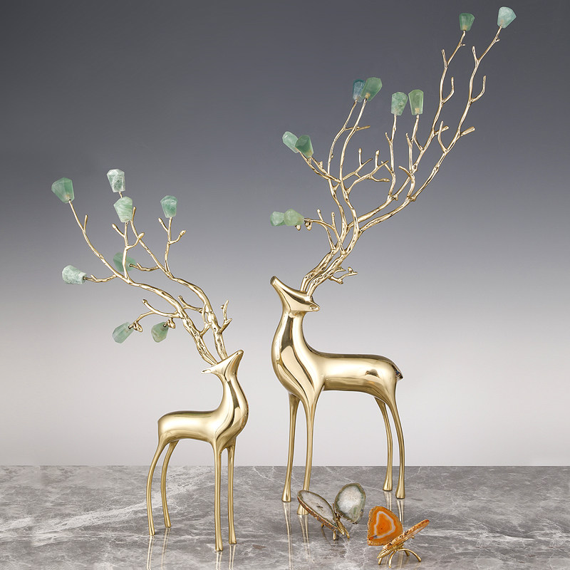 中式奢华大号座落地黄铜招财福鹿客厅入户玄关别墅水晶石家居摆件,家居饰品,装饰摆件,淘宝优惠券,粉丝福利购,淘宝优惠卷