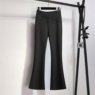高级感弹力黑色微喇裤女2024新款秋冬款修身显瘦高腰设计感长裤子