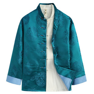 唐装男中国风男装春季团龙纹提花外套男国潮中式手工改良盘扣上衣