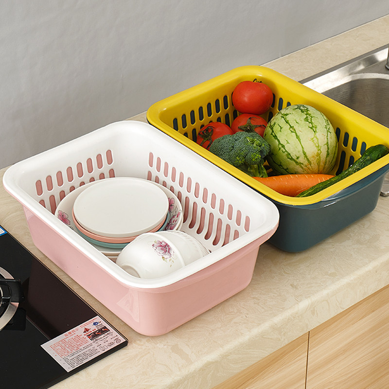 家用厨房双层镂空水果盆多功能收纳置物槽洗菜盆洗碗盆晾干沥水架,厨房/烹饪用具,厨房置物架/置物柜/角架,淘宝优惠券,粉丝福利购,淘宝优惠卷