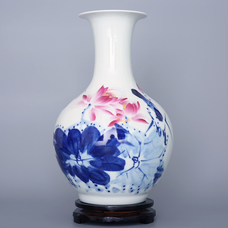 160景德镇陶瓷粉彩青花瓷花瓶手绘斗彩荷花 客厅家居工艺品摆件,家居饰品,花瓶,淘宝优惠券,粉丝福利购,淘宝优惠卷