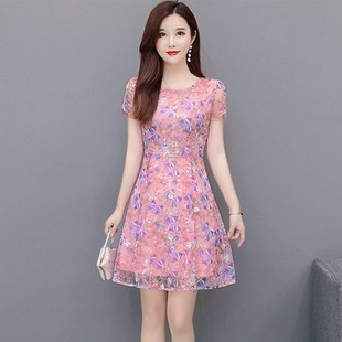 印碎花网纱裙时尚气质女装2024新款裙子潮中长款连衣裙夏天仙女裙