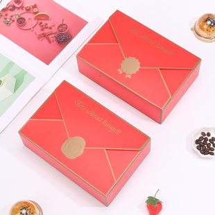 红色信封式手提63-80克月饼盒蛋黄酥包装盒6粒简易折叠烘焙打包盒