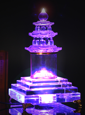 水晶塔大号透明装藏舍利子的塔文昌塔雷峰塔桌面摆件防尘罩发光彩
