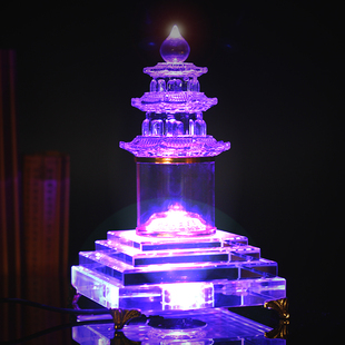 水晶塔大号透明装藏舍利子的塔文昌塔雷峰塔桌面摆件防尘罩发光彩