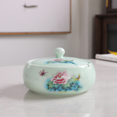 钿隆陶瓷烟灰缸有盖带盖中式 潮流办公室烟缸家用防风定制 创意个性