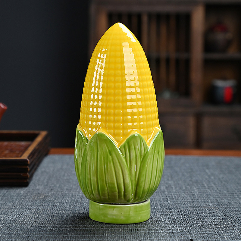 创意玉米陶瓷茶叶罐可爱密封罐家居新房客厅玄关电视柜装饰摆件
