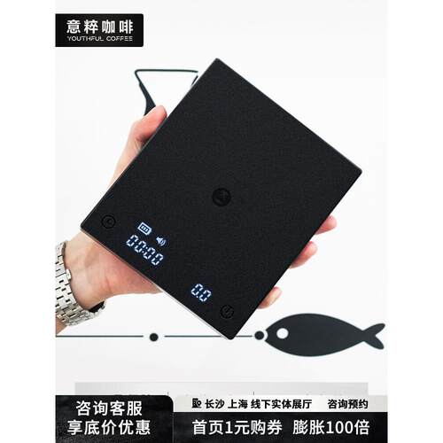 泰摩黑镜BASIC2 咖啡电子秤 意式手冲咖啡称重计时家用厨房吧台秤