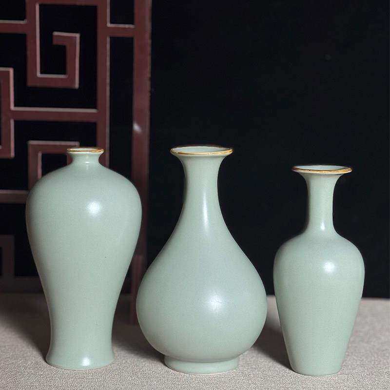 天青色彷宋汝窑陶瓷花瓶景德镇彷古陶瓷花瓶客厅桌面礼盒青瓷摆件