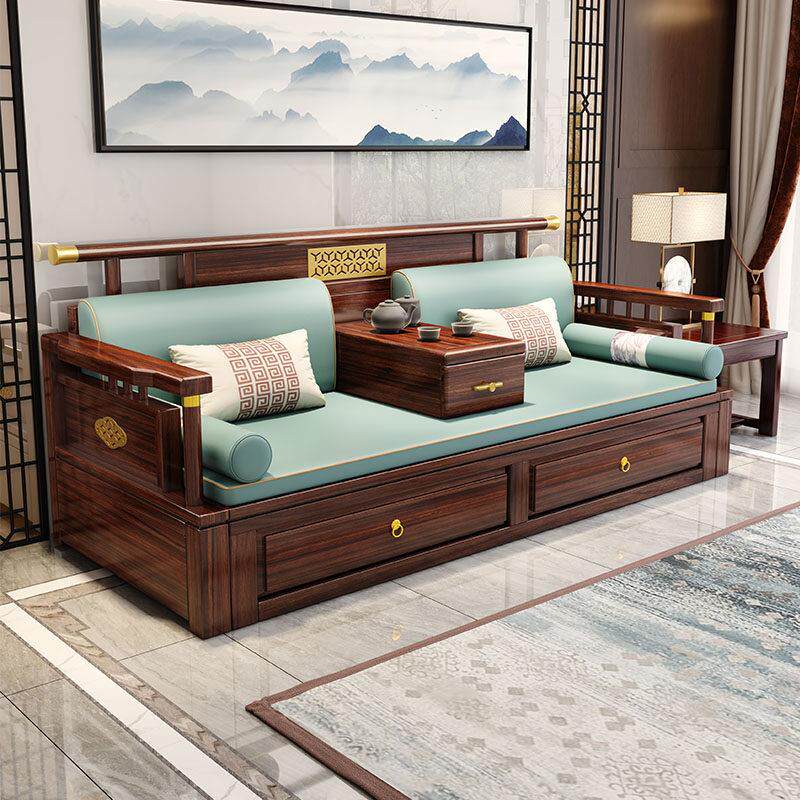 新中式罗汉床乌金木实木多功能推拉折叠式二合一睡榻小户型沙发床