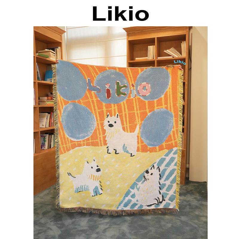 Likio 原创 落日公园小狗挂毯 野餐垫沙发针织空调盖毯地毯餐桌布
