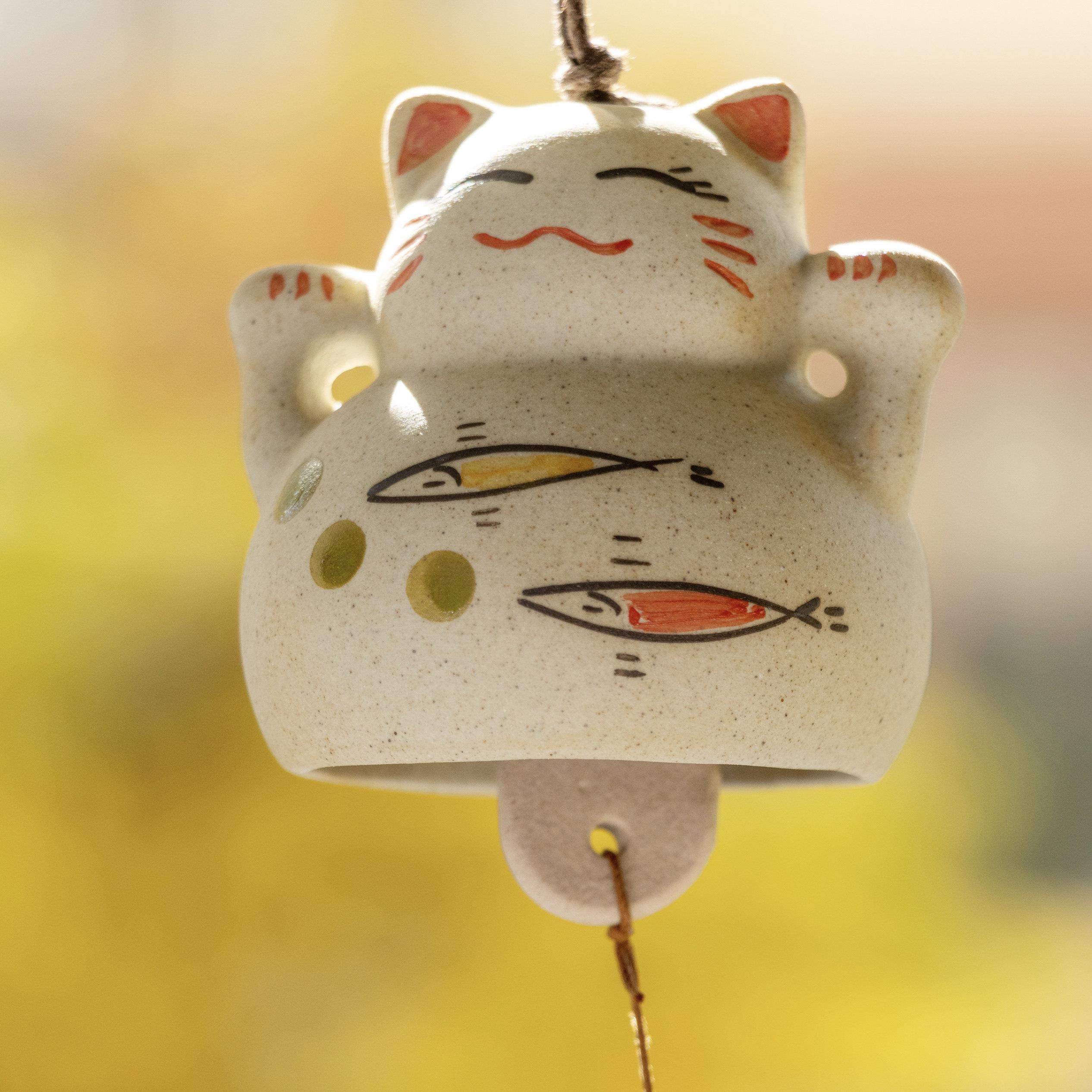 青砖房HOME 手工陶瓷风铃手绘招财猫风铃摆件送人礼物