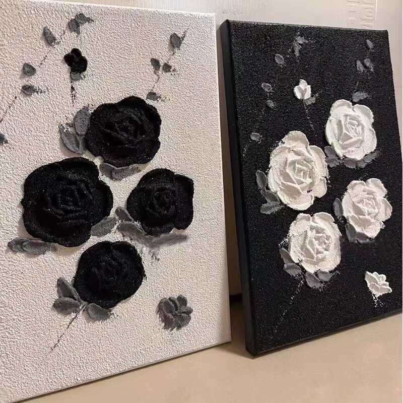 西贝家丙烯立体手工diy肌理画数字油画石英砂手工玫瑰石膏装饰画