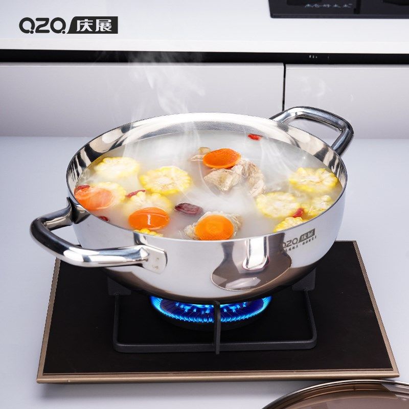 庆展316L不锈钢清汤锅火锅锅具电磁炉专用涮锅家用双耳汤锅不粘锅,厨房/烹饪用具,火锅,淘宝优惠券,粉丝福利购,淘宝优惠卷