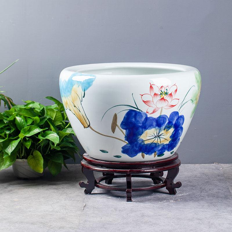 景德镇陶瓷器手绘荷花落地庭院睡莲荷花缸大水缸风水摆饰装饰品