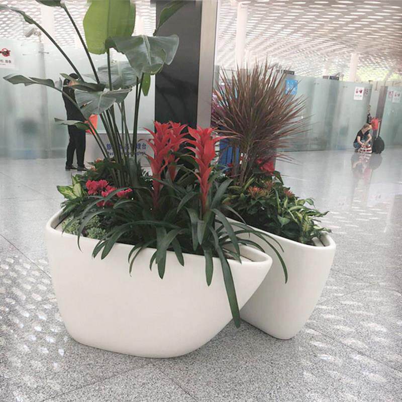 玻璃纤维三角造型花盆商场机场花箱美陈户外街道市政落地式花缸花