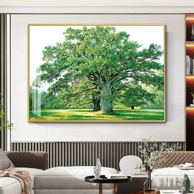 客厅大树装饰画沙发背景墙上挂画风景树绿色森林招财过道餐厅壁画