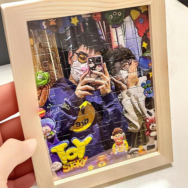 送女朋友生日礼物手工diy拼图照片定制情侣人像画 画女友真人相片
