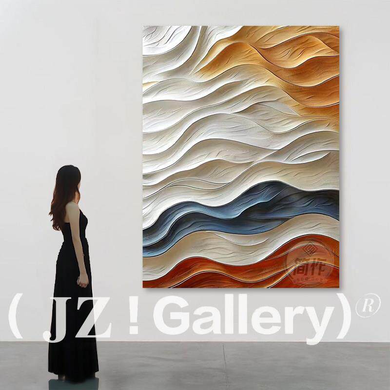 JZ《晴川》客厅大气抽象挂画卧室小众3D浮雕画现代玄关木雕装饰画