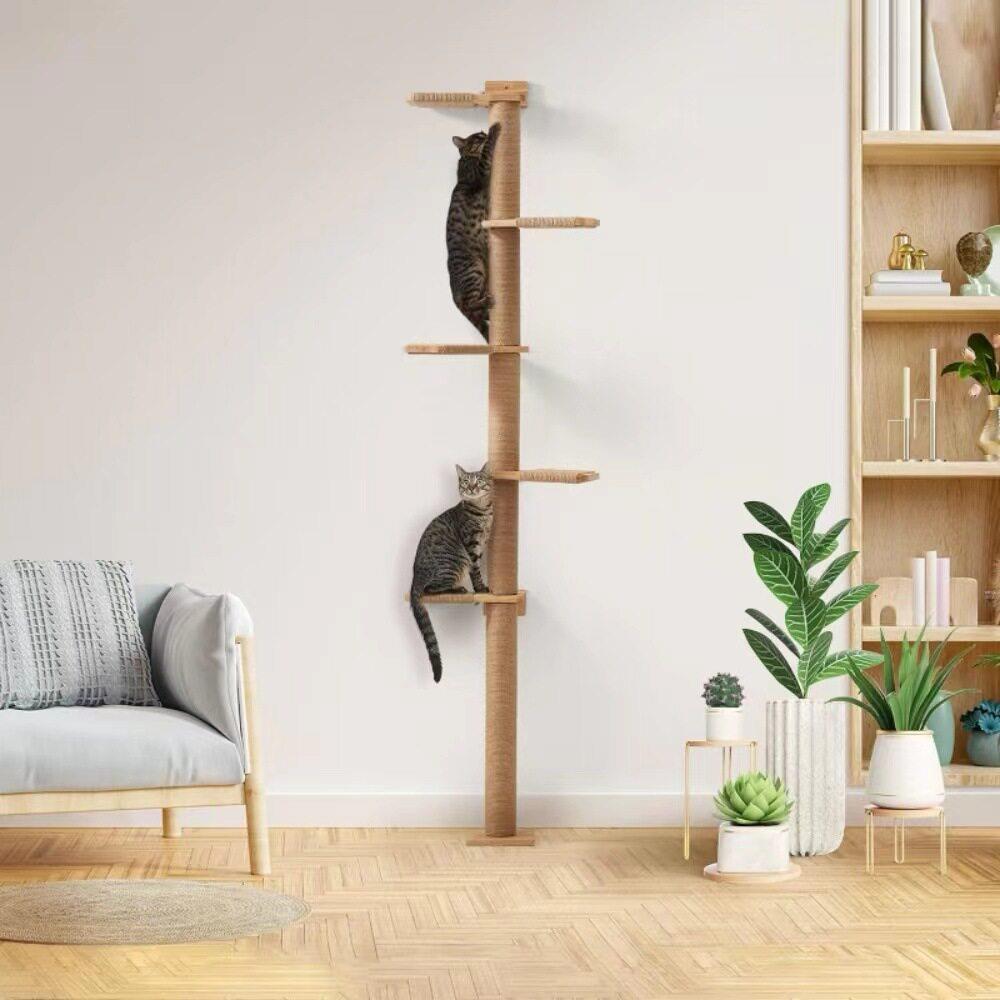 5层剑麻绳壁挂式猫抓柱实木大猫树一体爬架猫别墅顶天立地打墙面