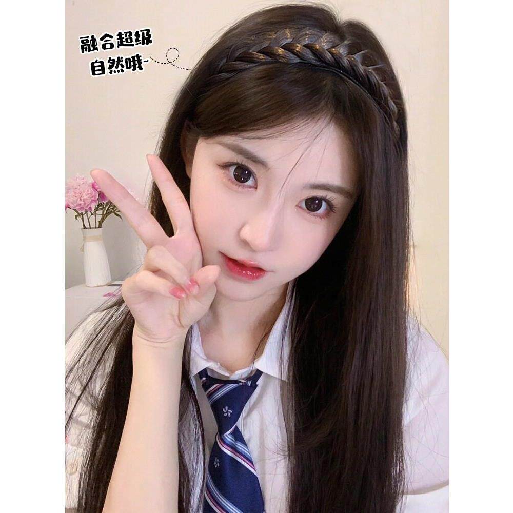 假发女长发麻花辫子发箍女高颅顶一体假发u型半头套长直发假发片