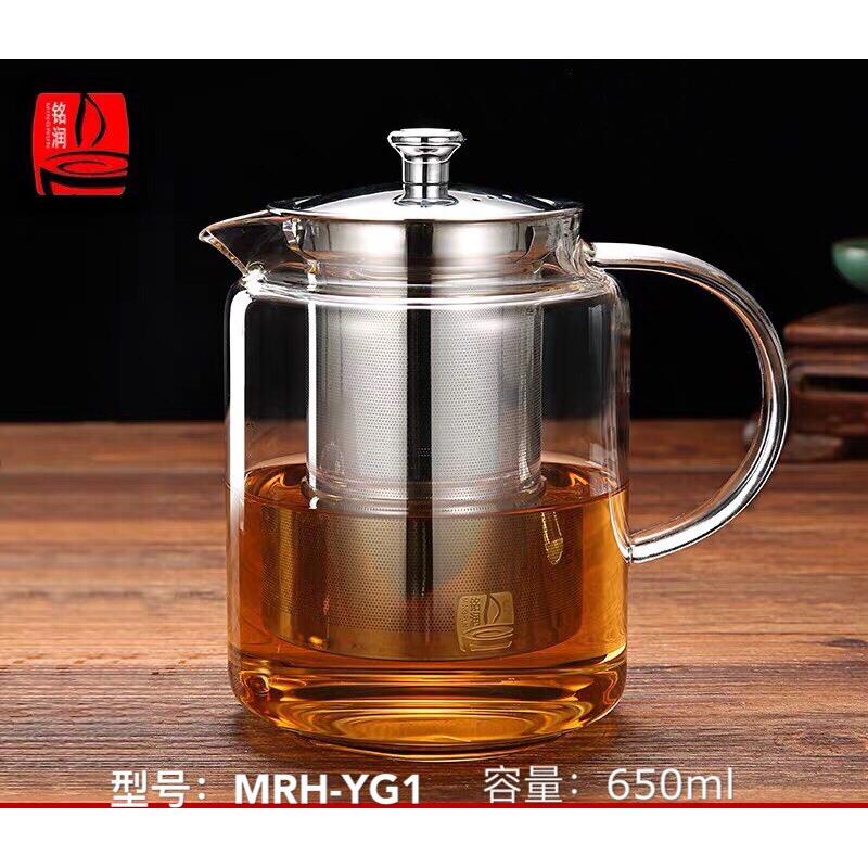 铭润玻璃壶现代简约耐高温加厚过滤玻璃泡茶壶304不锈钢加大内胆