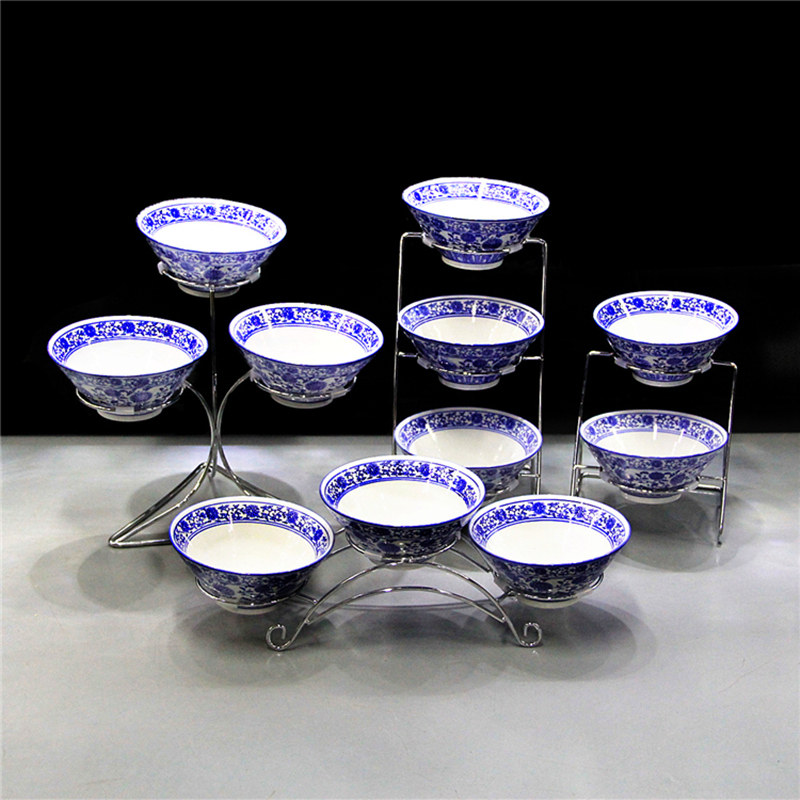 青花瓷调料小料台底料展示碗架子自助火锅油碗专用酒店自助餐容器