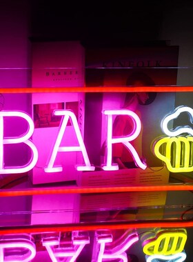 led装饰背板霓虹灯招牌BAR啤酒杯卧室内氛围灯酒吧挂饰字母造型灯