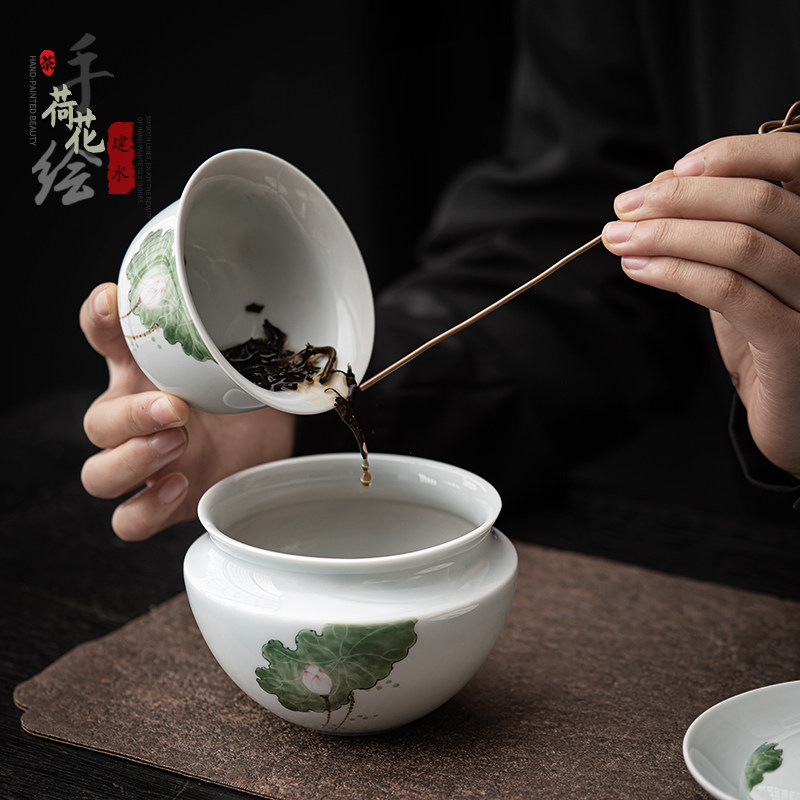 陶瓷手绘荷花茶洗茶渣缸功夫茶具家用办公水盂废水缸杯洗茶道配件,餐饮具,茶道/零配,淘宝优惠券,粉丝福利购,淘宝优惠卷