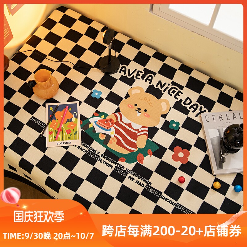 棋盘格桌布桌垫防水学习桌台布棉麻盖布摆摊格子茶几布餐桌隔热布