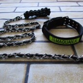 马犬牵引绳项圈套装 中大型犬狗链子金属2米加长狗牵狗绳遛狗绳建