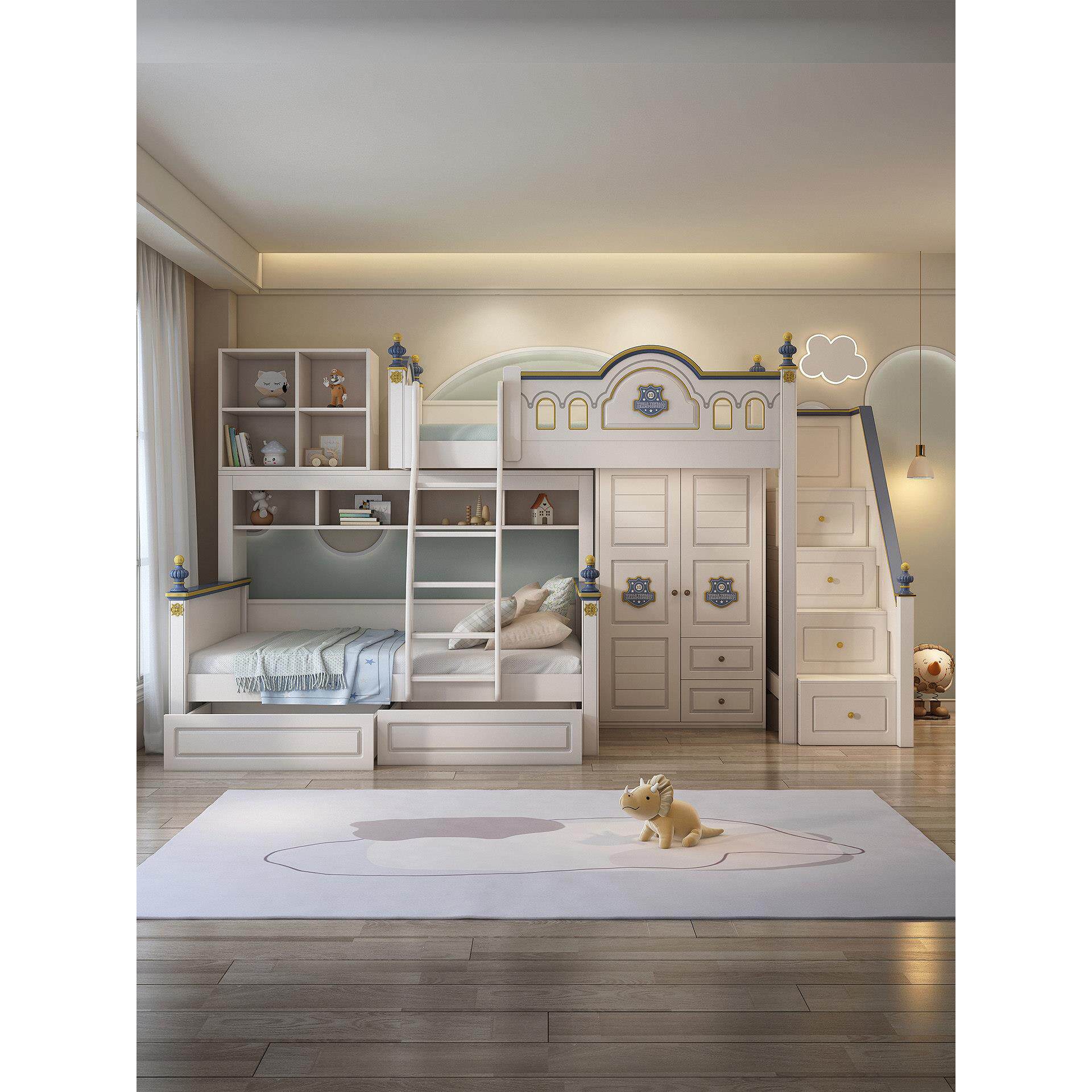 儿童上下铺双层床交错式男孩互不干扰双人床姐弟床错位型床小户型