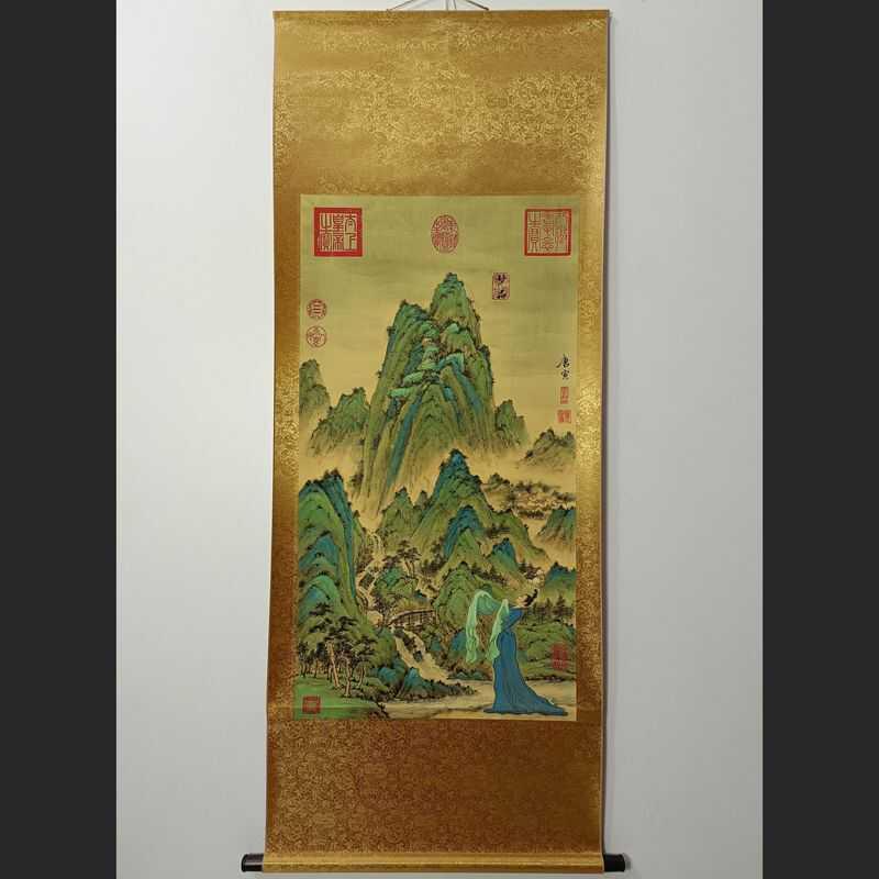 仿古画国画客厅办公室中堂画唐寅复古山水装饰画玄关招财靠山挂画