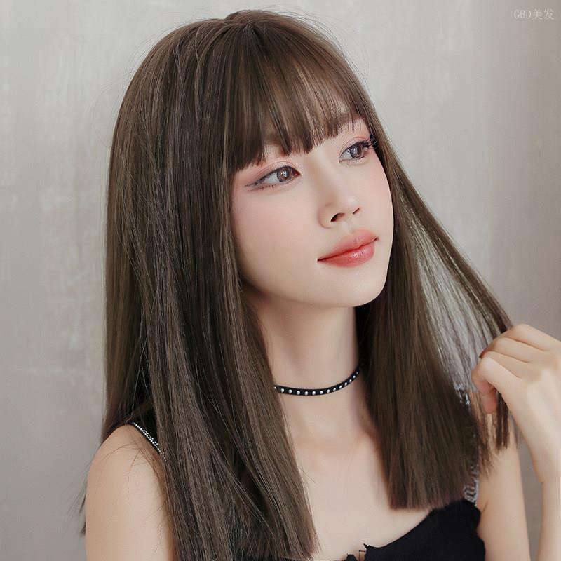 假发女中长直发逼真发套空气刘海时尚齐刘海全头套式自然网红隐形