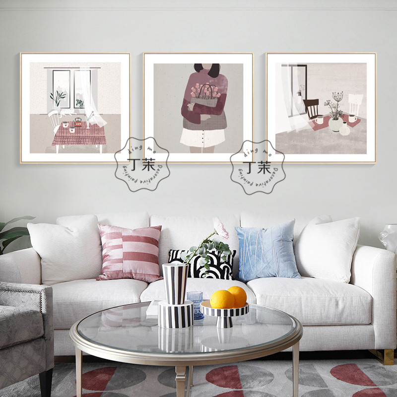 北欧卧室装饰画客厅墙画餐厅轻奢抽象人物壁画正方形小众艺术挂画,家居饰品,现代装饰画,淘宝优惠券,粉丝福利购,淘宝优惠卷