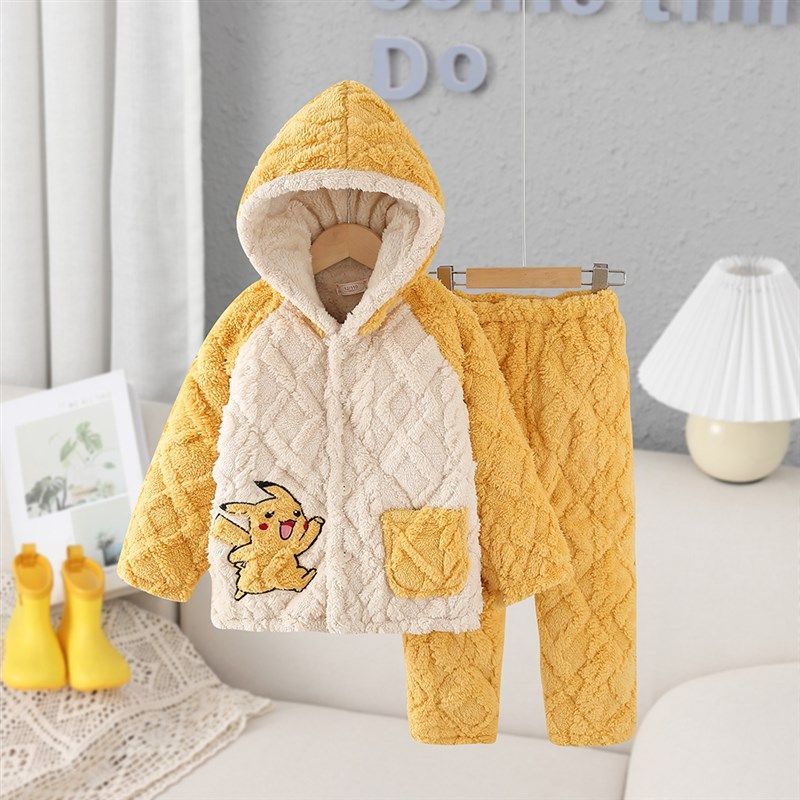 秋冬季儿童睡衣女童男孩法兰绒珊瑚绒三层夹棉加厚套装家居服连帽,童装/婴儿装/亲子装,家居服套装,淘宝优惠券,粉丝福利购,淘宝优惠卷