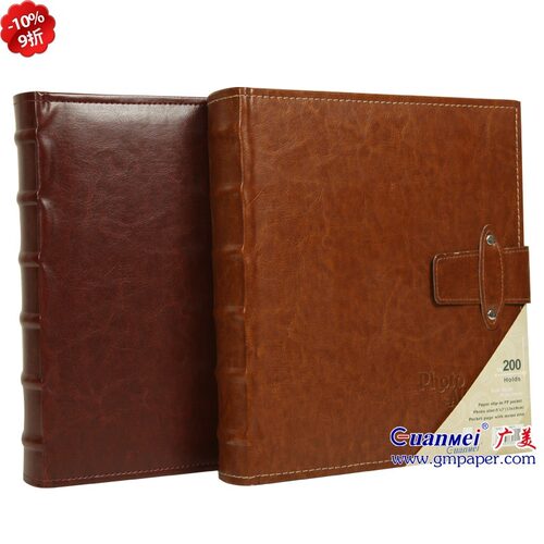广美皮面搭扣4D4R过塑200张相册影集插页式相册宝宝成长记录相簿