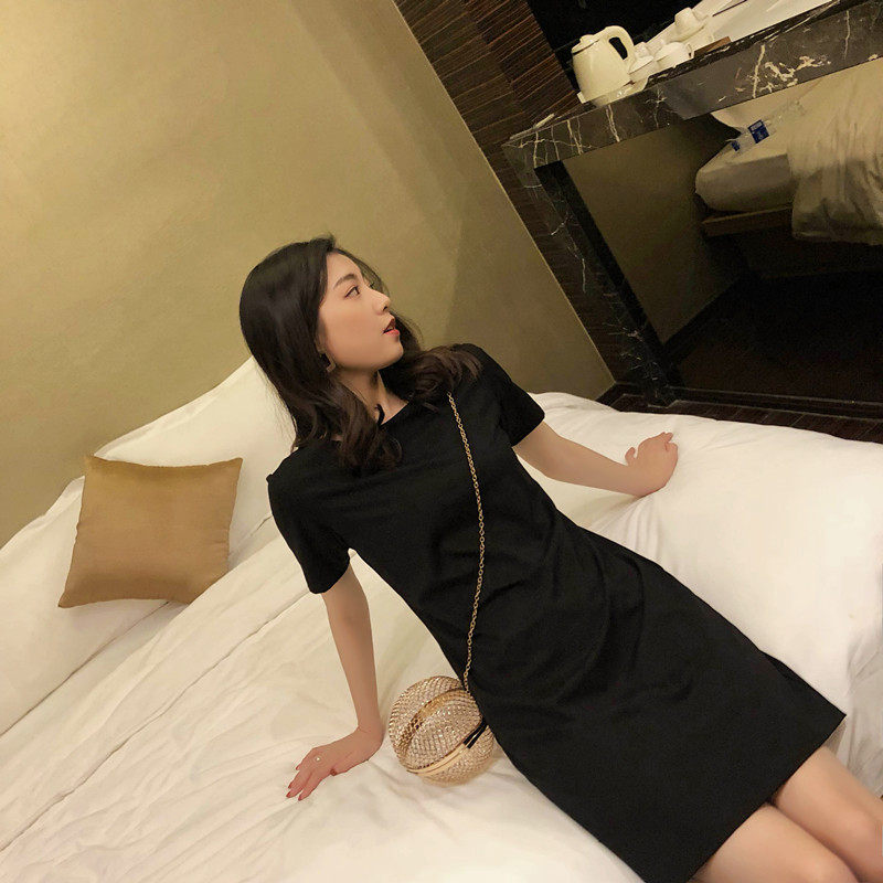 网红小个子连衣裙西装内搭2021夏季新款基础打底裙宽松显瘦小黑裙
