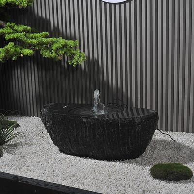 石雕日式石钵流水盆黑山石水钵景观禅意户外庭院大型石头喷泉摆件