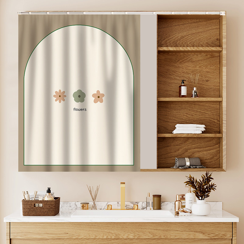 梳妆台镜子遮挡帘神器滑轨免打孔门帘遮镜帘子卫生间洗漱台遮盖布,居家布艺,门帘,淘宝优惠券,粉丝福利购,淘宝优惠卷