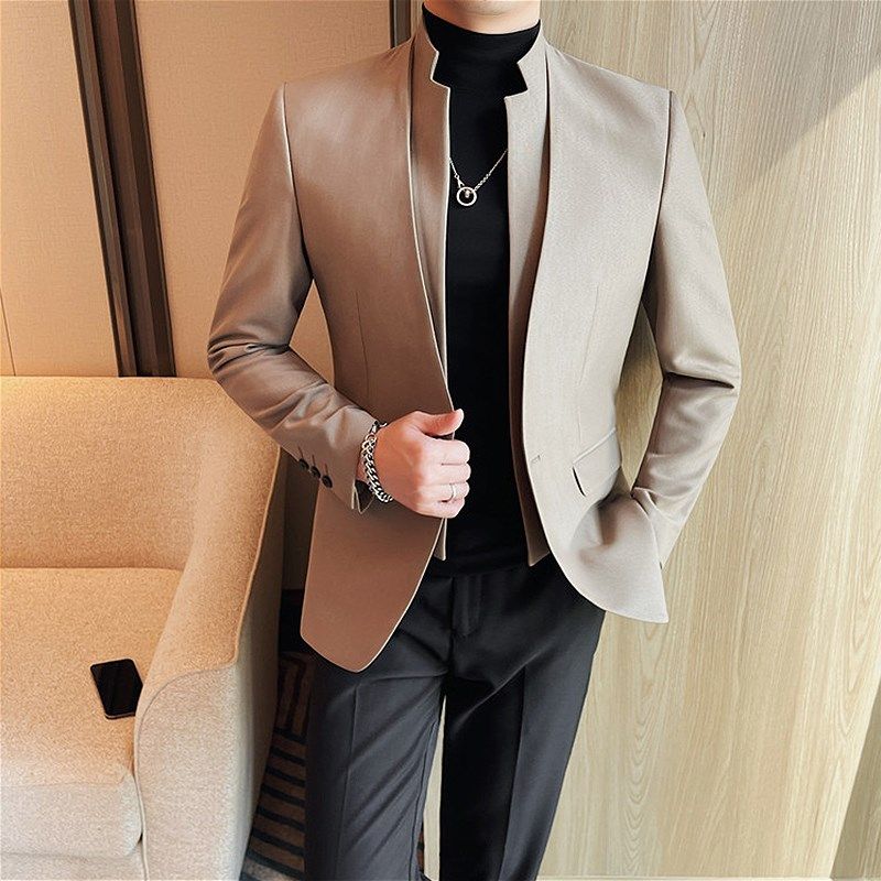 新中式国风白色西服男春秋外套假两件拼接立领设计中山装气质单西,男装,休闲西服,淘宝优惠券,粉丝福利购,淘宝优惠卷