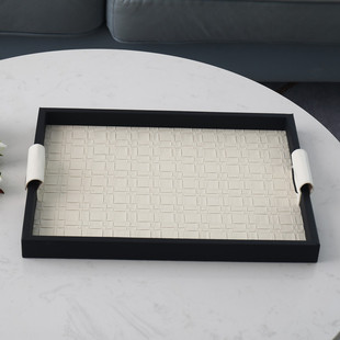 轻奢风皮革托盘高档水杯收纳盘家用客厅茶几长方形纸巾盒饰品摆件